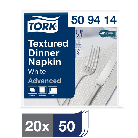 Servetėlės TORK Textured, 509414, 2 sl., 50 vnt., balta