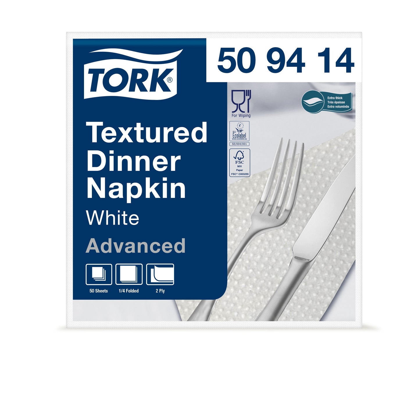Servetėlės TORK Textured, 509414, 2 sl., 50 vnt., balta