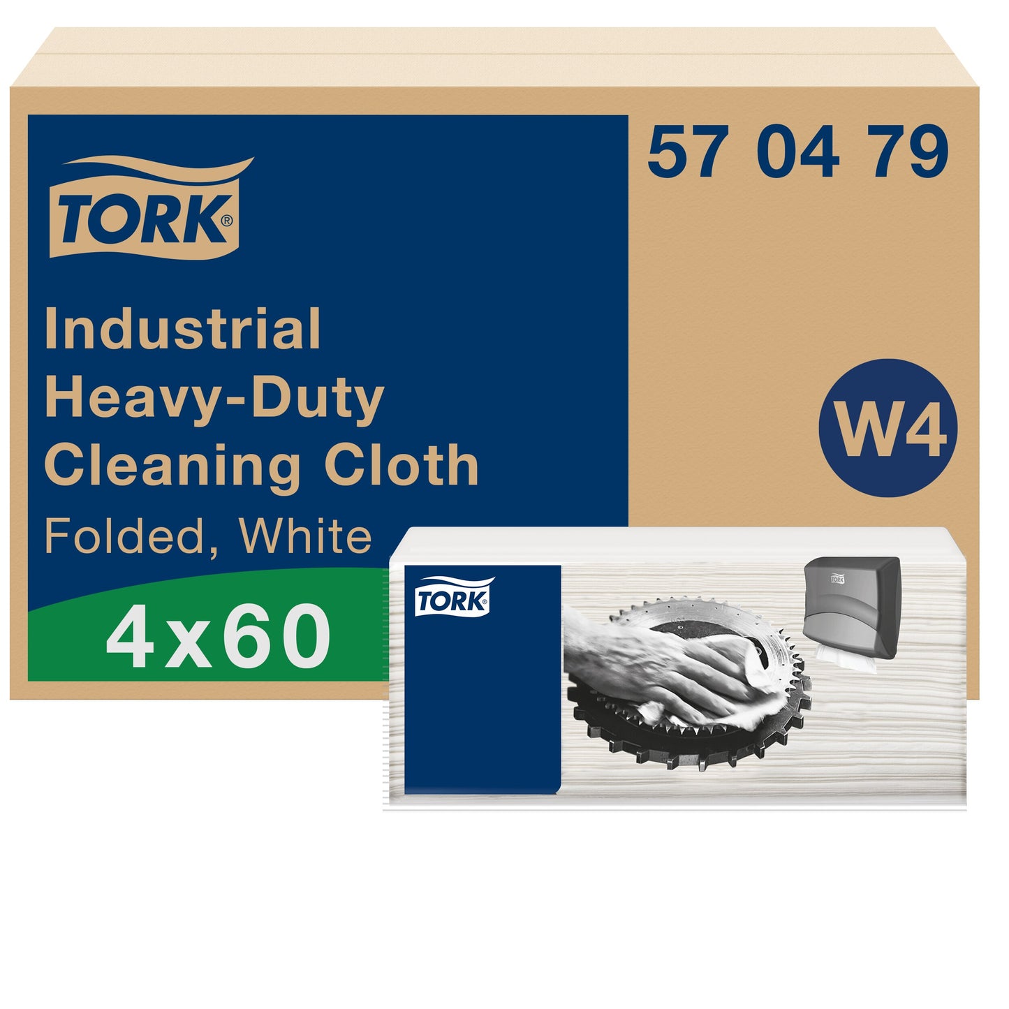 Valymo šluostės TORK Industrial Heavy duty, W4, Premium 41,5 x 35,5 cm, 60 vnt., Balta sp., 570479
