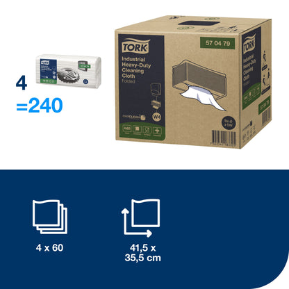 Valymo šluostės TORK Industrial Heavy duty, W4, Premium 41,5 x 35,5 cm, 60 vnt., Balta sp., 570479