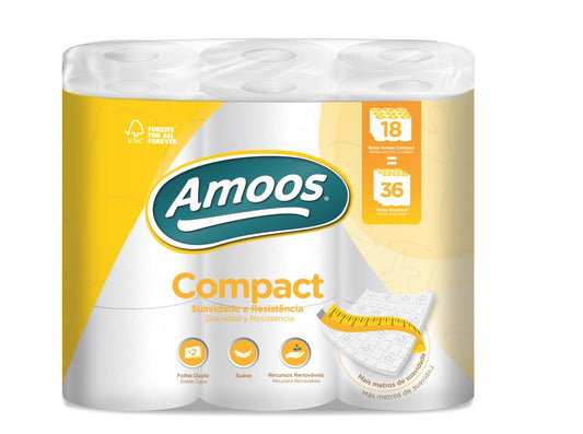 Toilet paper AMOOS in rolls with perforation, 2 layers, 18 rolls