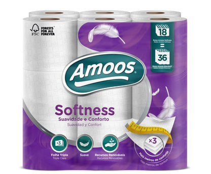 Toilet paper AMOOS, perforated, 18pcs/pack, 3 layers, 30 m, 102 mm,