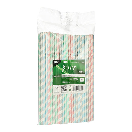 Straws PAPSTAR, paper, striped, flexible, D6 mm x 22 cm, 100 pcs