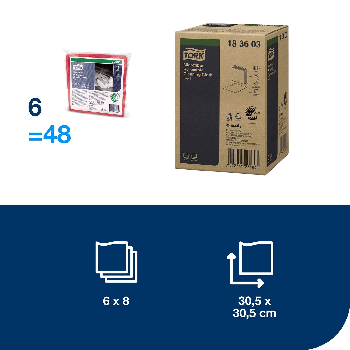 Šluostė TORK, mikropluoštas, universali, raudona, 30,5 x 30,5 cm, 6 vnt,183603