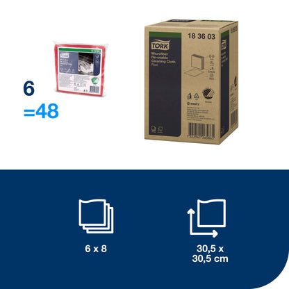 Šluostė TORK, mikropluoštas, universali, raudona, 30,5 x 30,5 cm, 6 vnt,183603