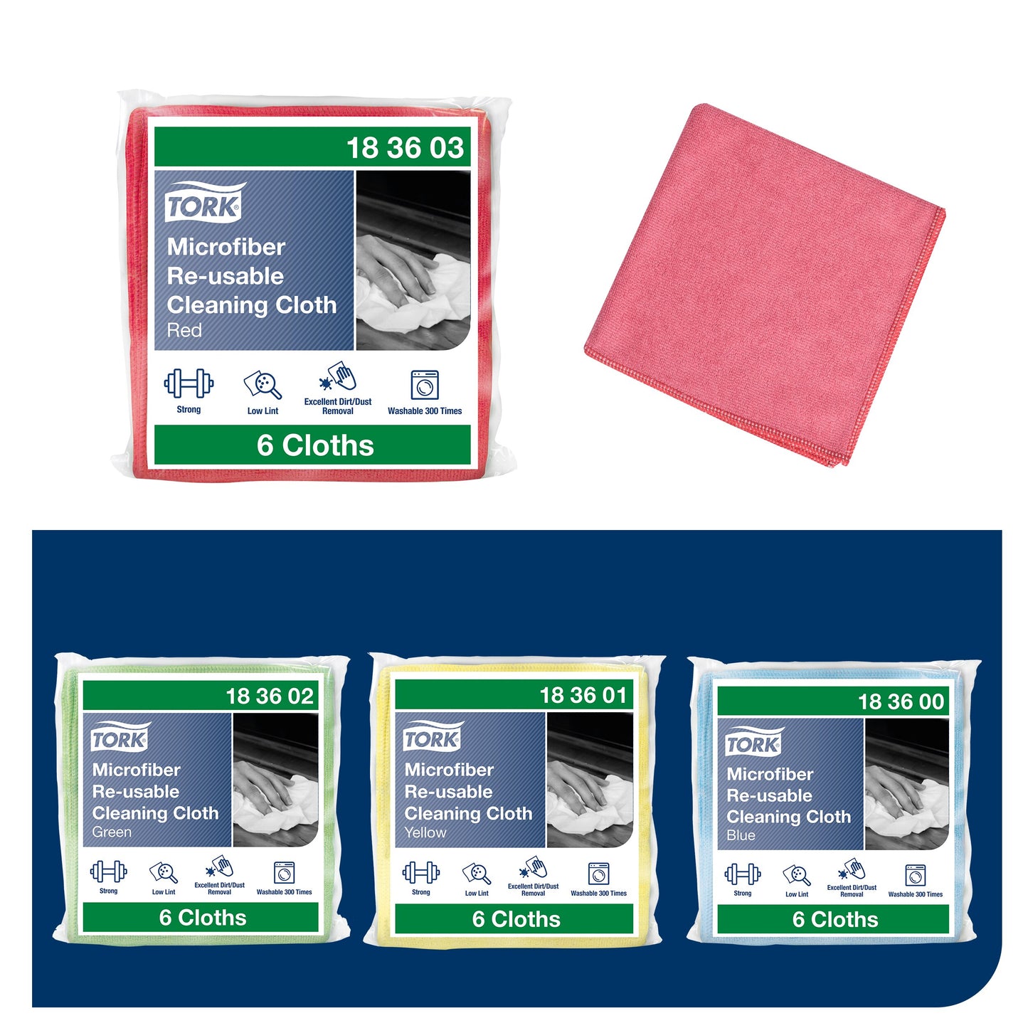 Šluostė TORK, mikropluoštas, universali, raudona, 30,5 x 30,5 cm, 6 vnt,183603