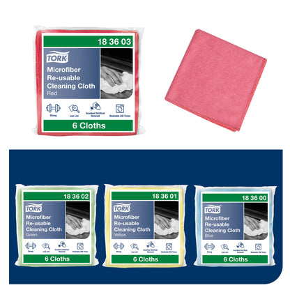 Šluostė TORK, mikropluoštas, universali, raudona, 30,5 x 30,5 cm, 6 vnt,183603