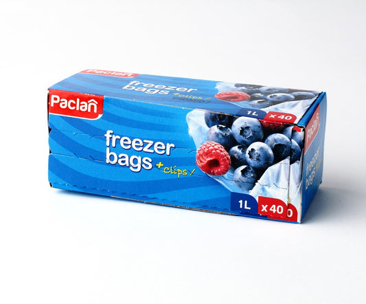 Bags for freezing products PACLAN, with clips 1 l, 40 pcs.