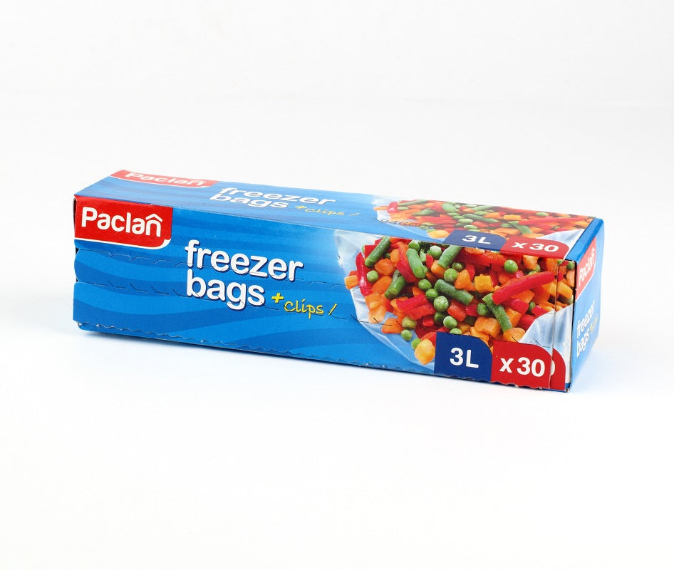 Bags for freezing products PACLAN, with clips, 3 l, 30 pcs.