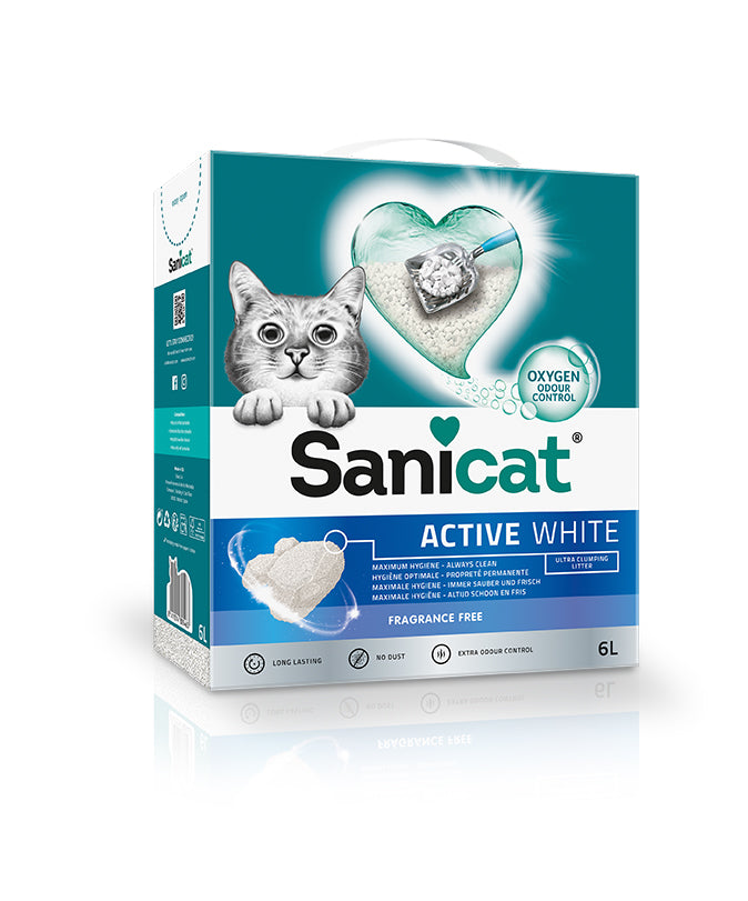 Kačių kraikas SANICAT Active White, betonitinis, sušokantis, 6 l