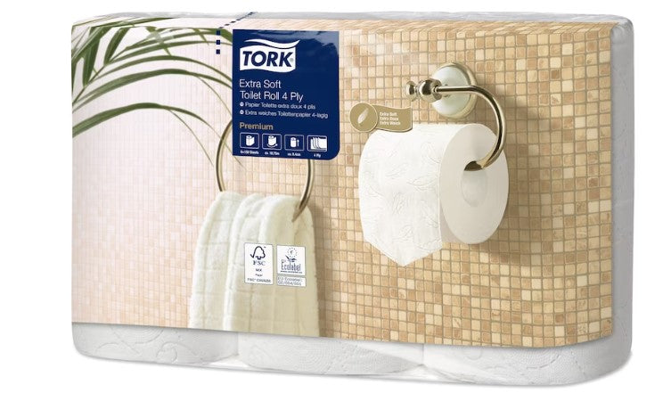 Toilet paper TORK Premium Extra Soft Conventional T4, 4 ply, 9.7cmx19.1m, 110406, 6 pcs/pack