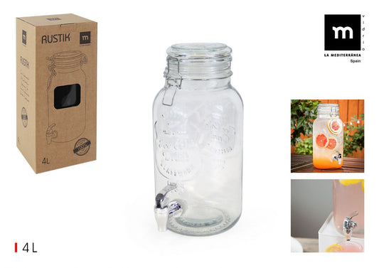 Glass jar with tap, 4 l, H 31.5 cm, pcs.