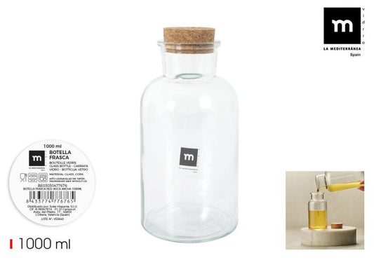 Butelis, su kamščiu, stiklas, 1 l, vnt