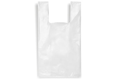 Packaging bags with handles, 30 / 8 x 55, 15 mk, white, 100 pcs., 0.75 kg