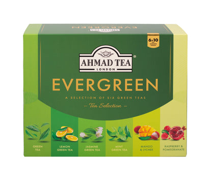 Žalioji arbata AHMAD EVERGREEN SELECTION, pakuotėje 60 arbatos pakelių.