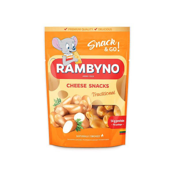 Lydytas rūkytas sūrio užkandis RAMBYNO CHEESE SNACKS Original, 45% s.m., 75 g