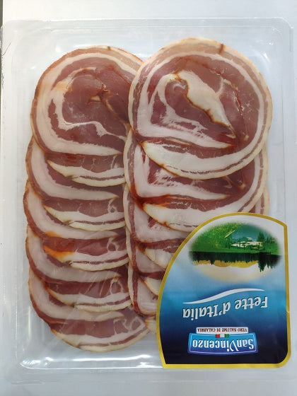 Cured bacon PANCETTA ARROTOLATA, spicy, sliced, 120 g