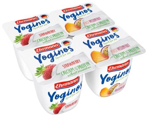 Jogurtas YOGINOS su braškėmis, persikais ir pasiflorais, 4x100 g