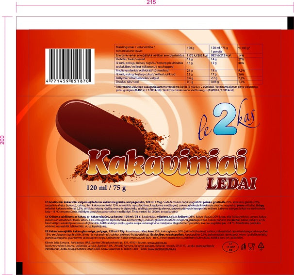 Kakaviniai ledai LE2KAS, ant pagaliuko, 120 ml
