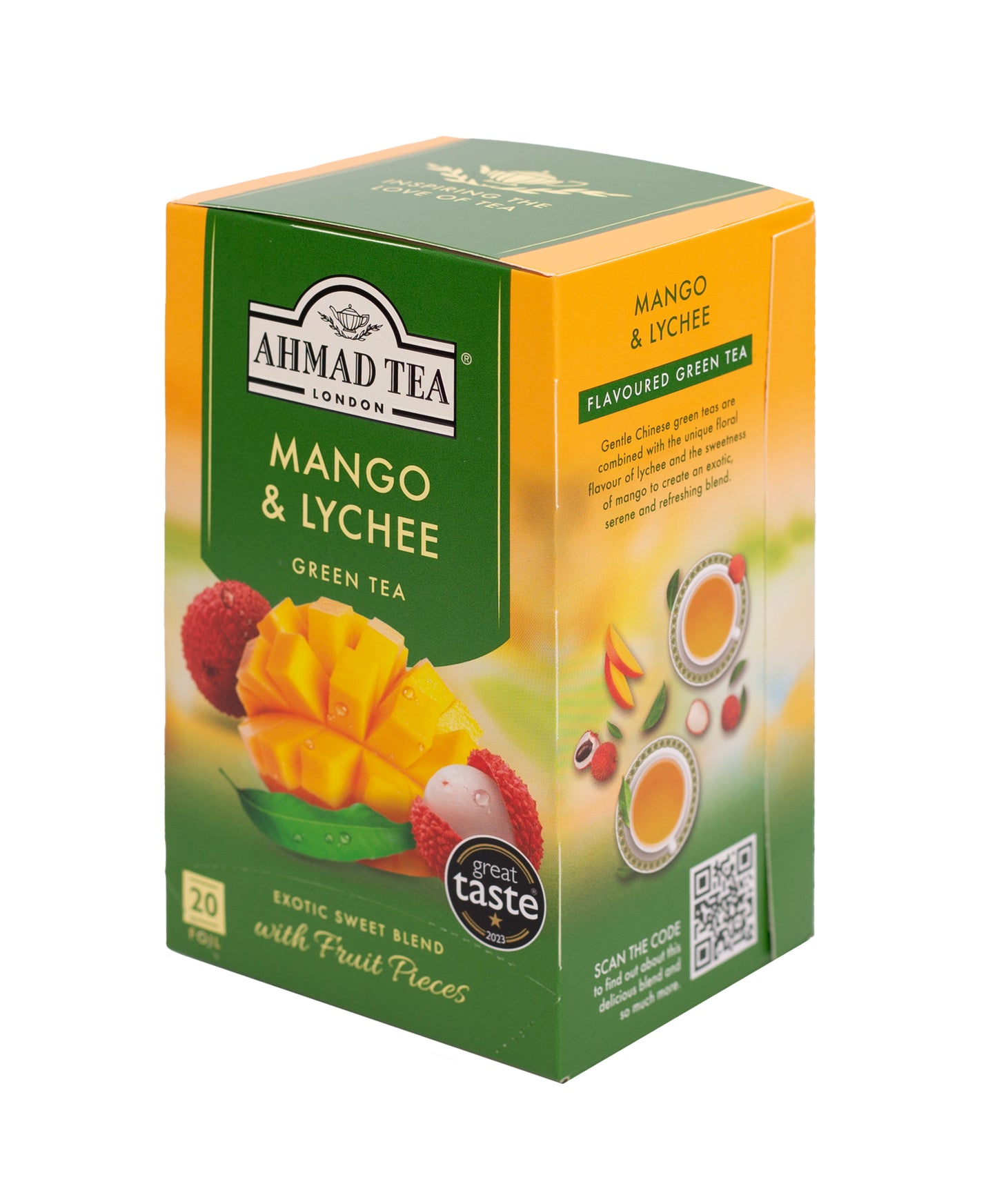 Žalioji arbata AHMAD Alu Mango & Lychee, 20 vokelių x 2 g