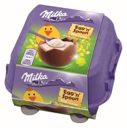Šokoladiniai kiaušiniai MILKA, su pieniniu kremo įdaru ir šaukšteliu, 136 g