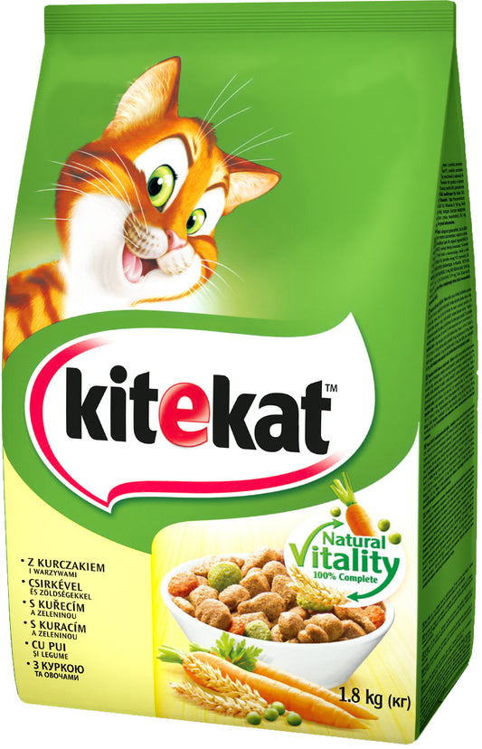 Sausas kačių ėdalas KITEKAT, su vištiena ir daržovėmis, 1,8 kg