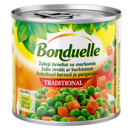 Žirneliai su morkomis kubeliais BONDUELLE, 400 g / 240 g