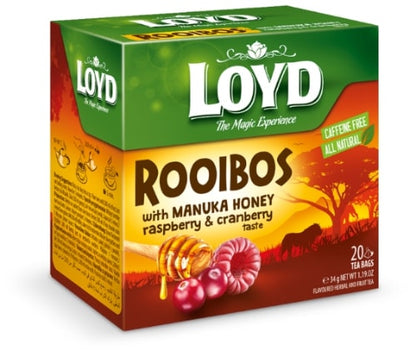 Herbal and fruit red tea LOYD, honey, raspberry, cranberry flavor, 20 x 1.7g