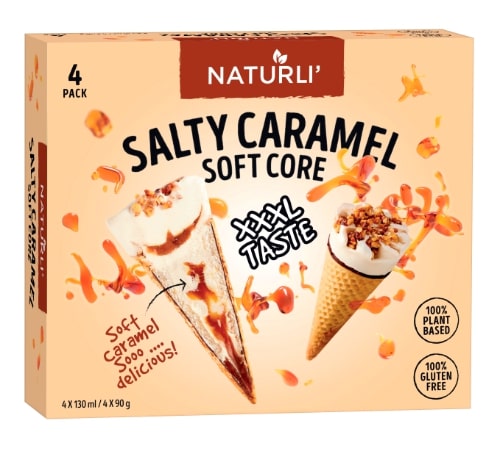 NATURAL ice cream with salted caramel in a cone, 4*90 g