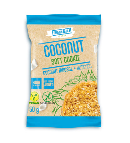 Vegan soft coconut biscuit FRANK&amp;OLI with almonds and oatmeal, 50g