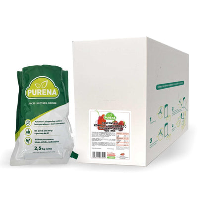 Braškių-vyšnių vaisių gėrimų koncentratas PURENA, 4x2,5 kg
