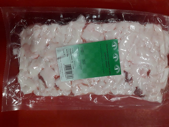 Atšaldyti kiaulienos lašiniai, nugaros, be odos, pjaustyti kubeliais, vakuume, ~1,5kg