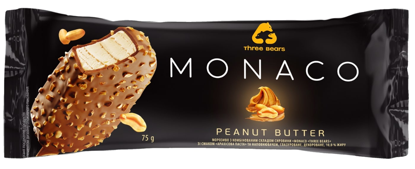 MONACO peanut-flavored ice cream with filling, milk chocolate coating and sprinkles, 75g