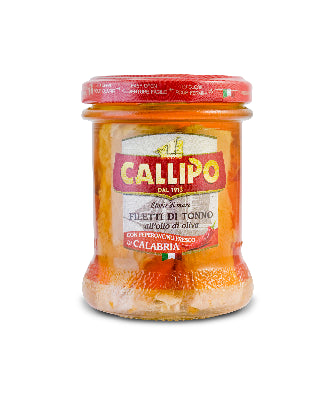 Gelsvauodegio tuno filė, CALLIPO, su aitriosiomis paprikomis, alyvuogių aliejuje 170g