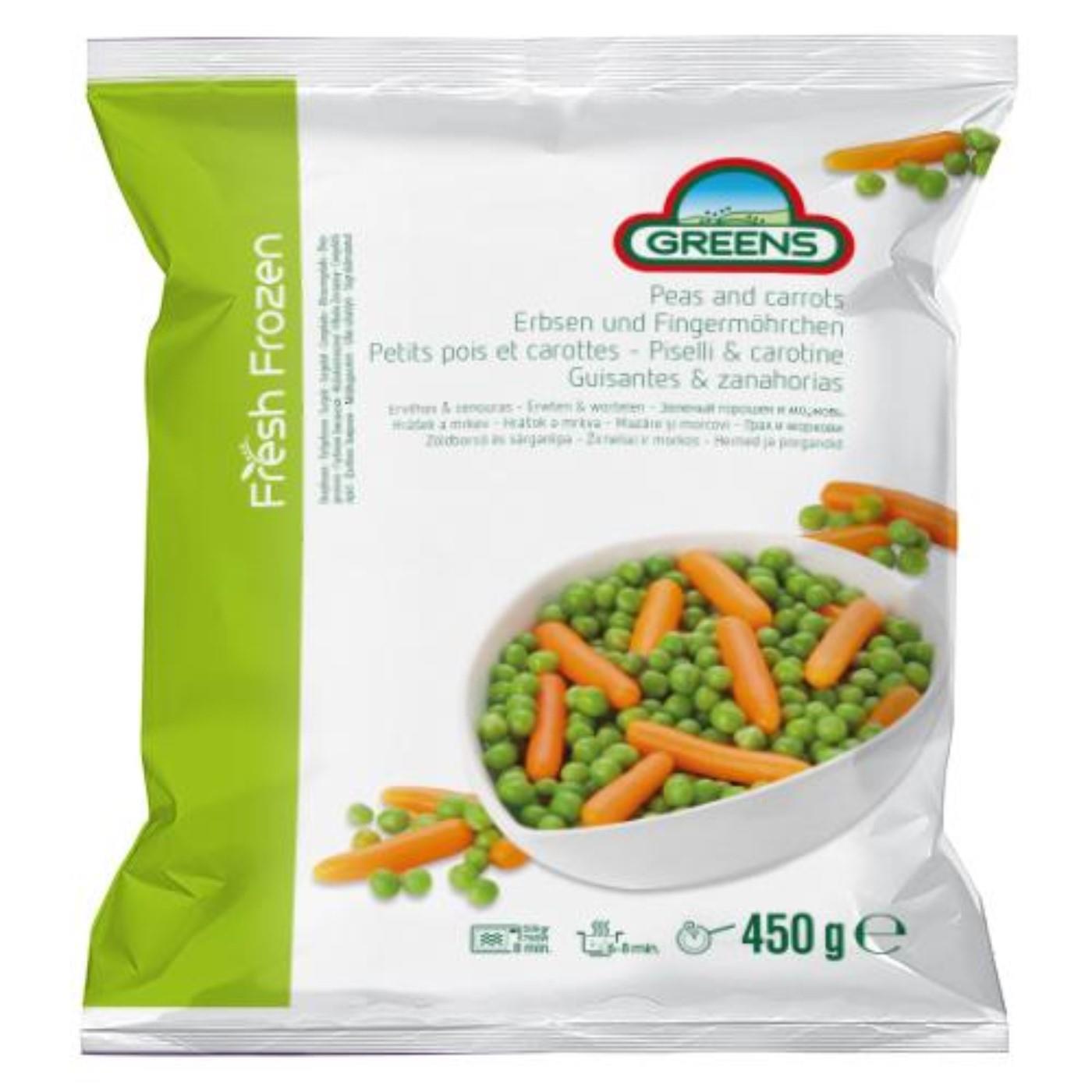 Šaldytas žaliųjų žirnelių ir morkų mišinys  GREENS, 450 g