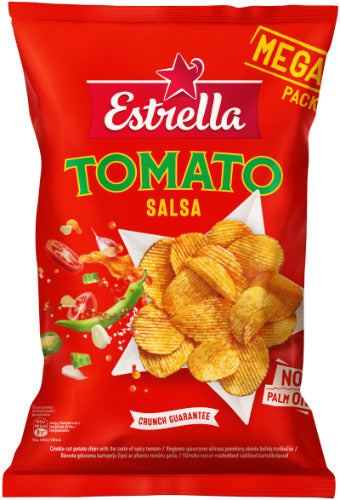 Bulvių traškučiai ESTRELLA, vingiuoto pjaustymo, aštraus pomidorų skonio, 250 g