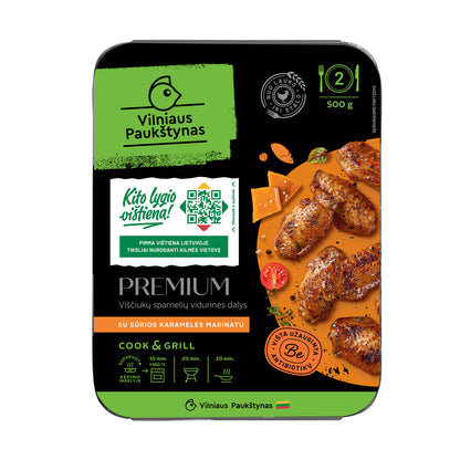 Viščiukų vidurinės sparnelių dalys su sūrios karamelės marinatu, 500g