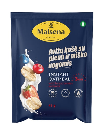 Quick oatmeal porridge, MALSENA, with forest berries and milk, 45 g