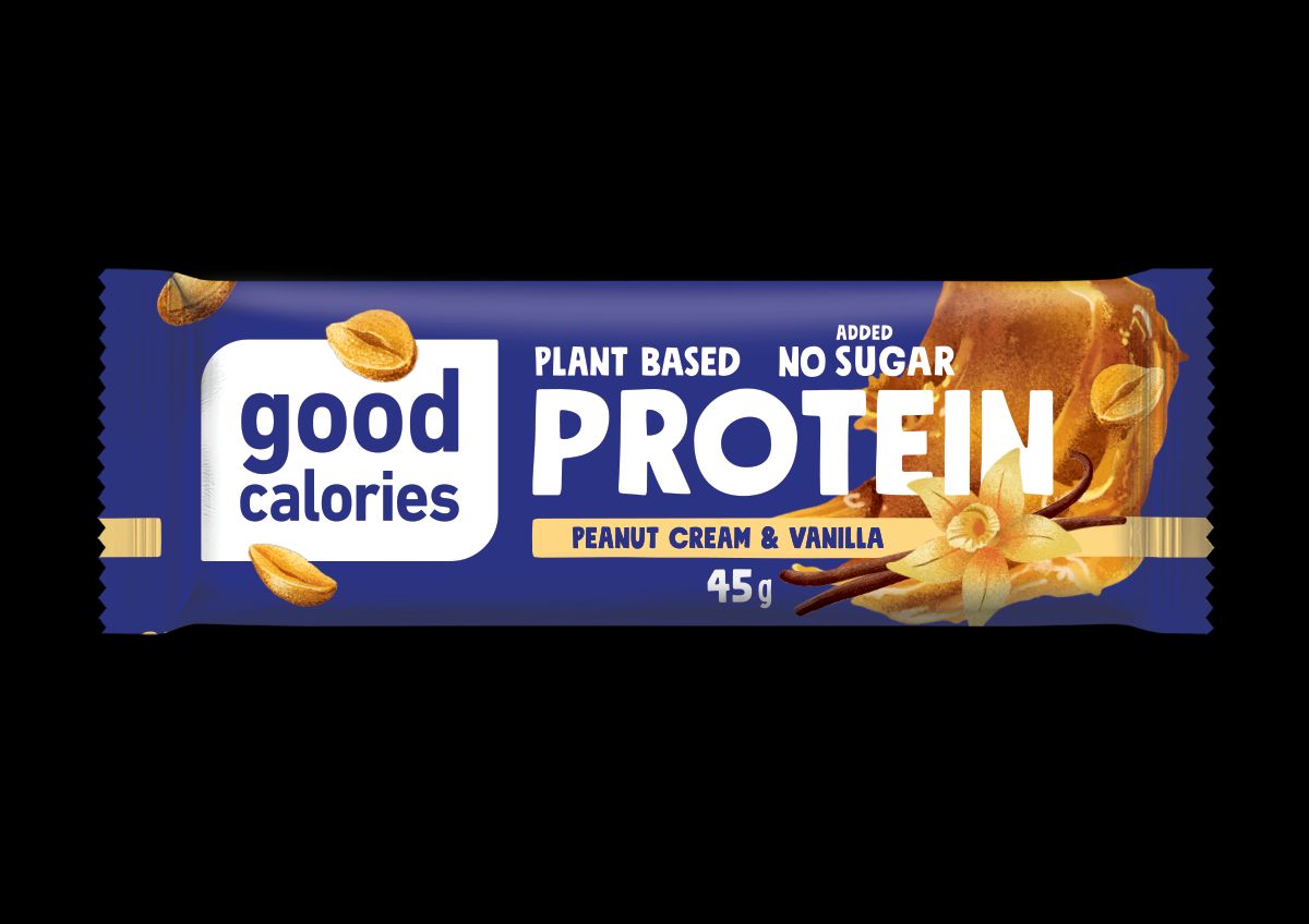 Baltymų batonėlis GOOD CALORIES, vanilinis, su žemės riešutais ir datulėmis, 45 g