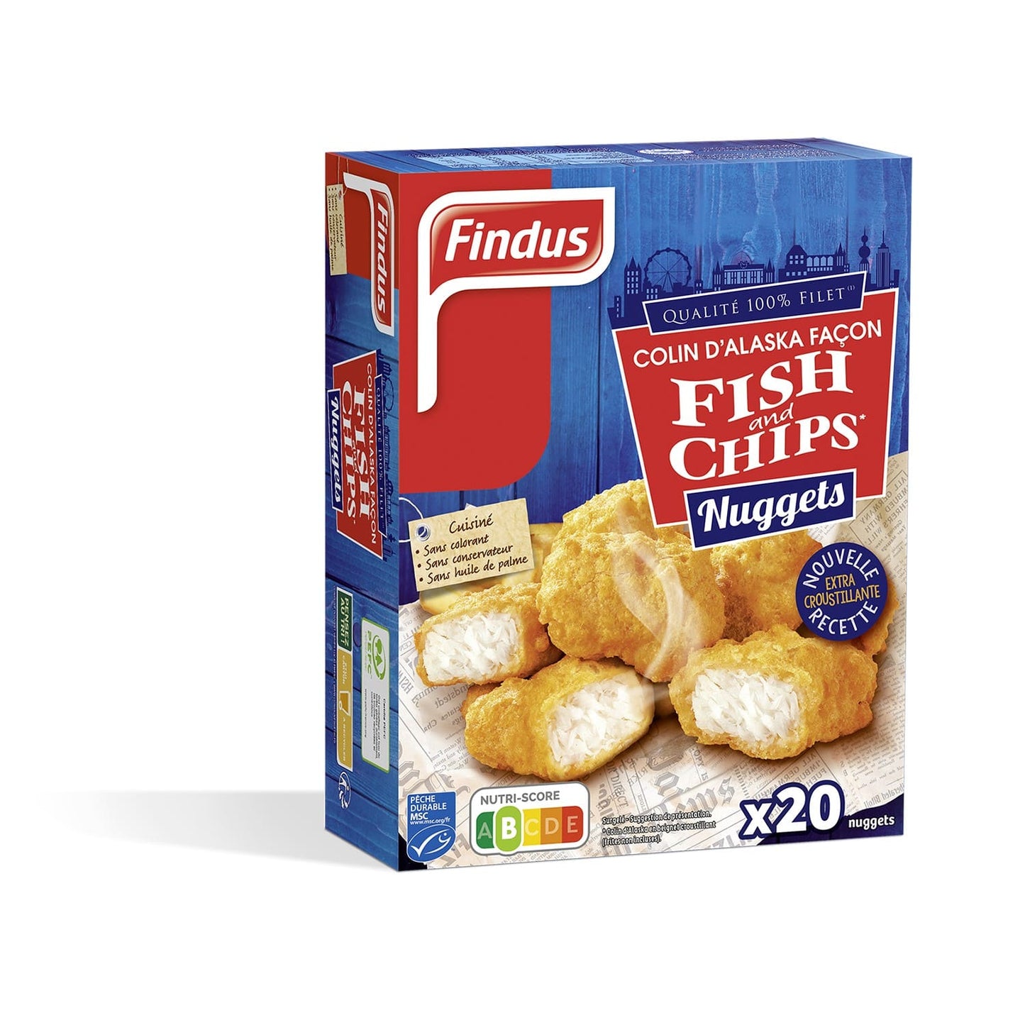 Šaldyti rudagalvių menkių kepsneliai, FINDUS, Fish & Chips, Nuggets 490 g