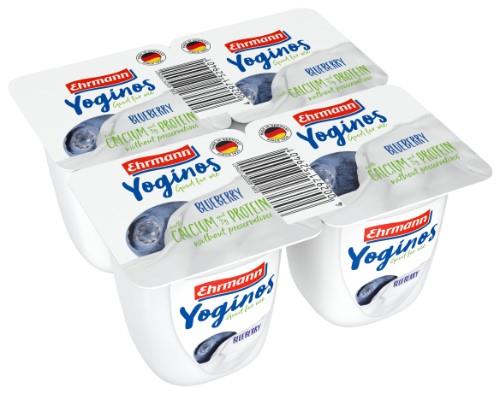 Jogurtas YOGINOS, su mėlynėmis, 0,1%,  pakuotę sudaro 4 vnt. x 100 g