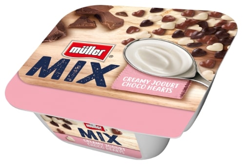 Jogurtas MÜLLER MIX su šokoladinėmis širdelėmis, 130g