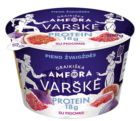 Varškė GRAIKIŠKA AMFORA Protein, 0,8%,  su figomis, be laktozės, 200 g
