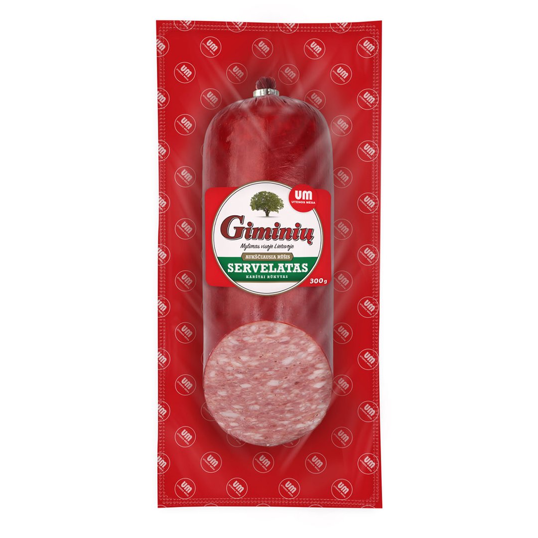 Karštai rūkytas servelatas GIMINIŲ, aukščiausia rūšis, 300 g