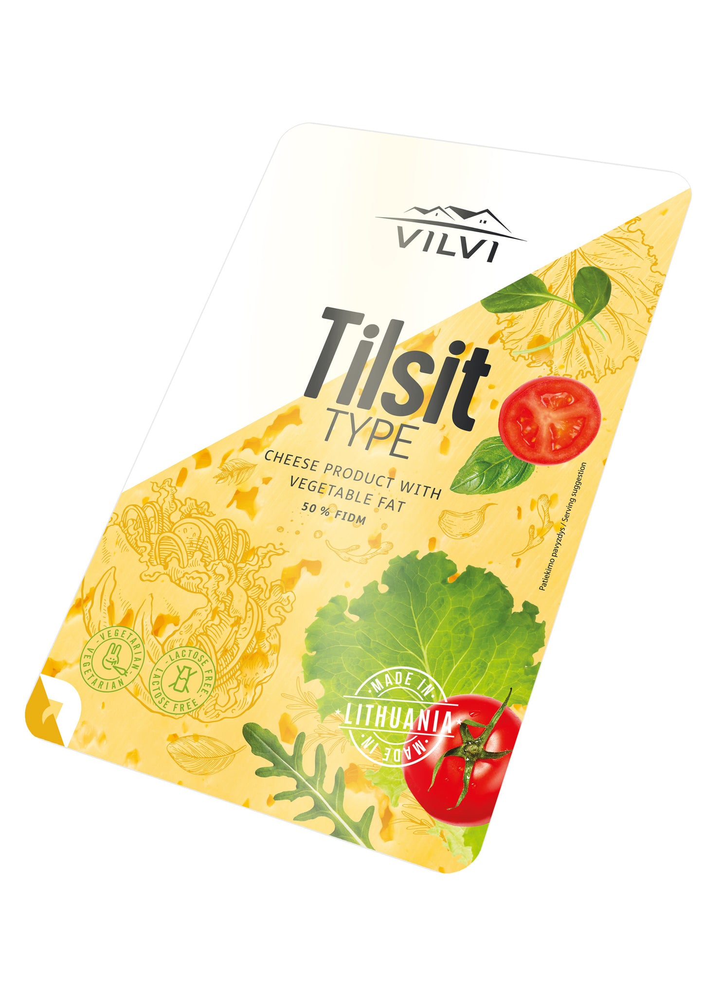 Cheese product with vegetable fat Tilsit, 50%, RSM, slices, 0.15 kg