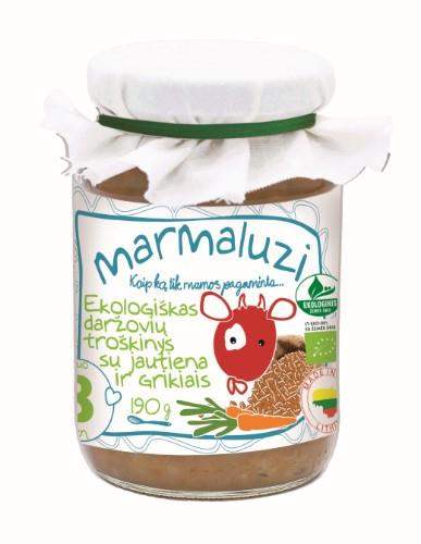 Daržovių košė MARMALUZI ekologiška su jautiena ir grikiais, nuo 8mėn. 190g