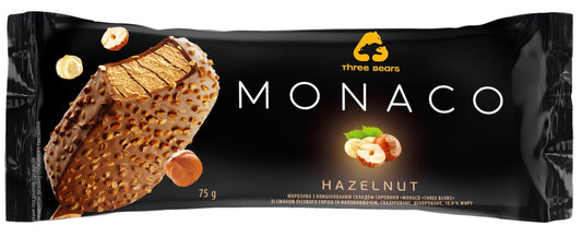Valgomieji ledai MONACO lazdynų riešutų skonio, su įdaru, glaistyti, 75 g, 140 ml