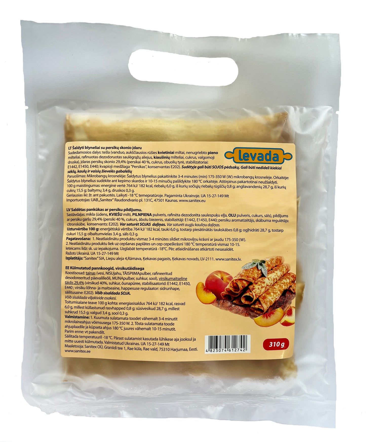 Šaldyti blynai LEVADA su persikais 52g x 6 vnt