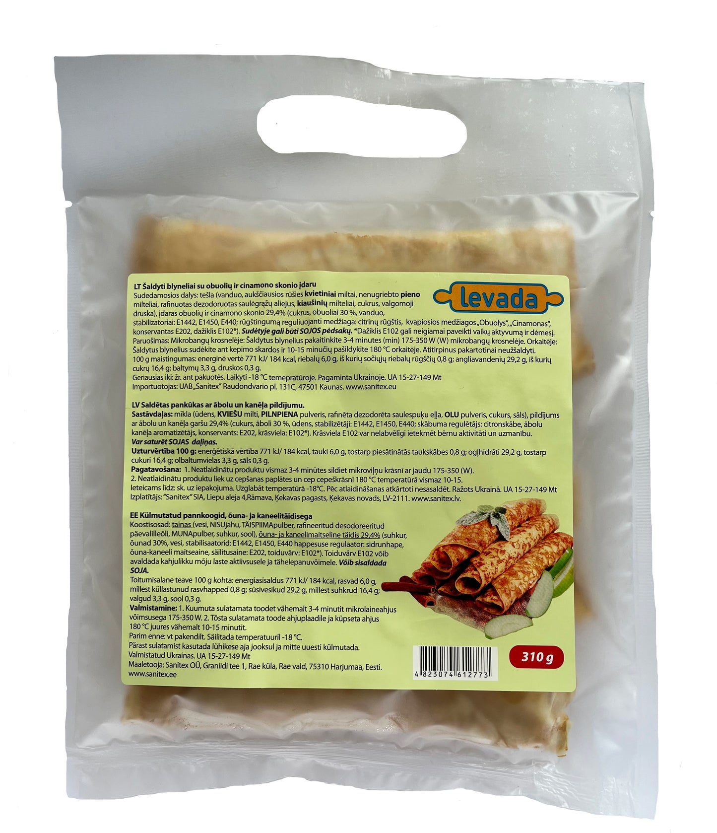 Šaldyti blynai LEVADA su obuolių ir cinamono įdaru 52g x 6 vnt