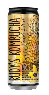 Gaivusis arbatos gėrimas RUDY'S Kombucha, ananasų ir persikų skonio, 0,33 l, skardinė